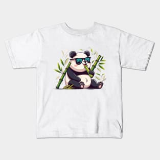 cute Panda Eating Bamboo Wear sanglasses Kids T-Shirt